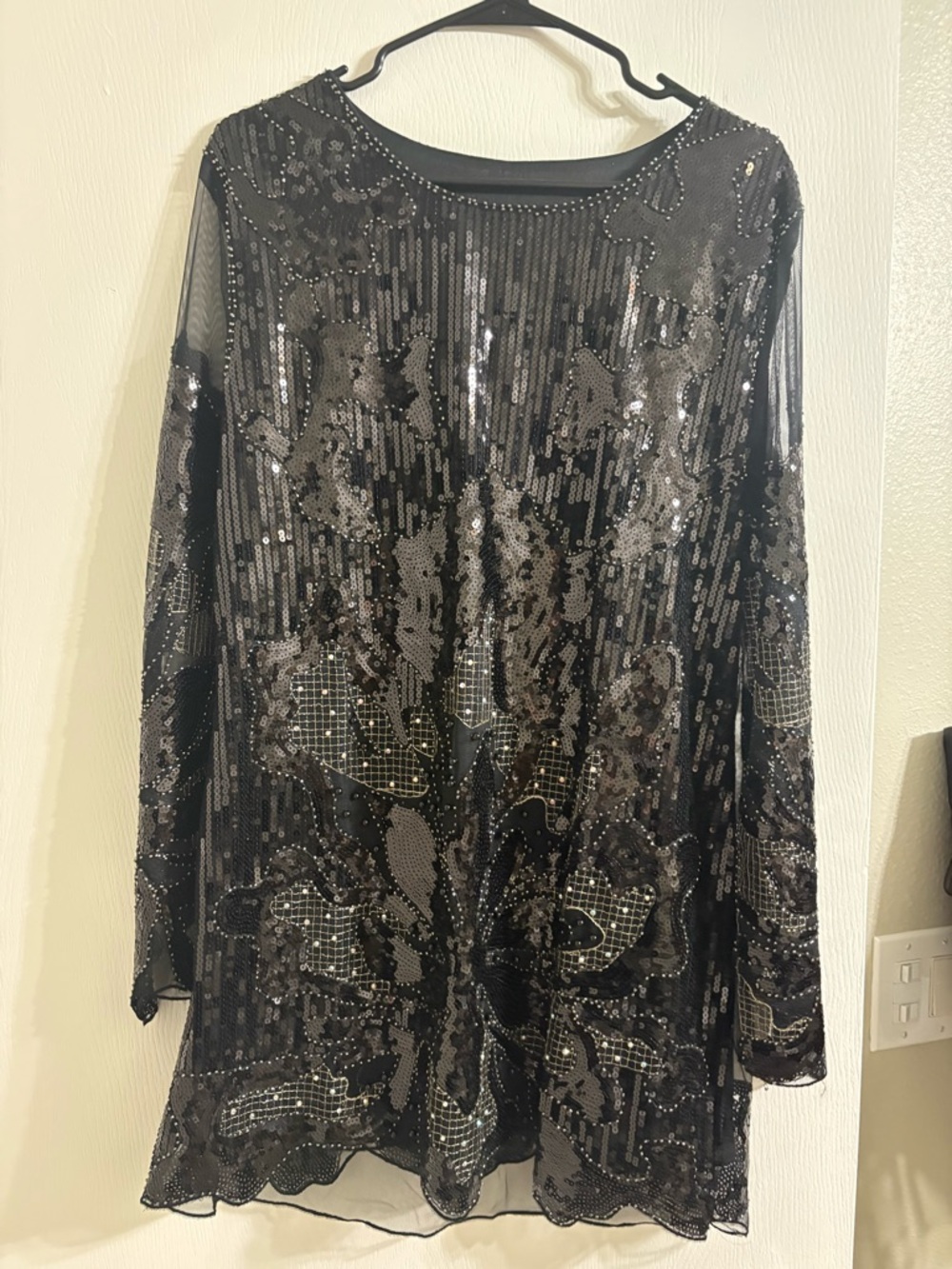 Embellished Black Sequin Mini Dress